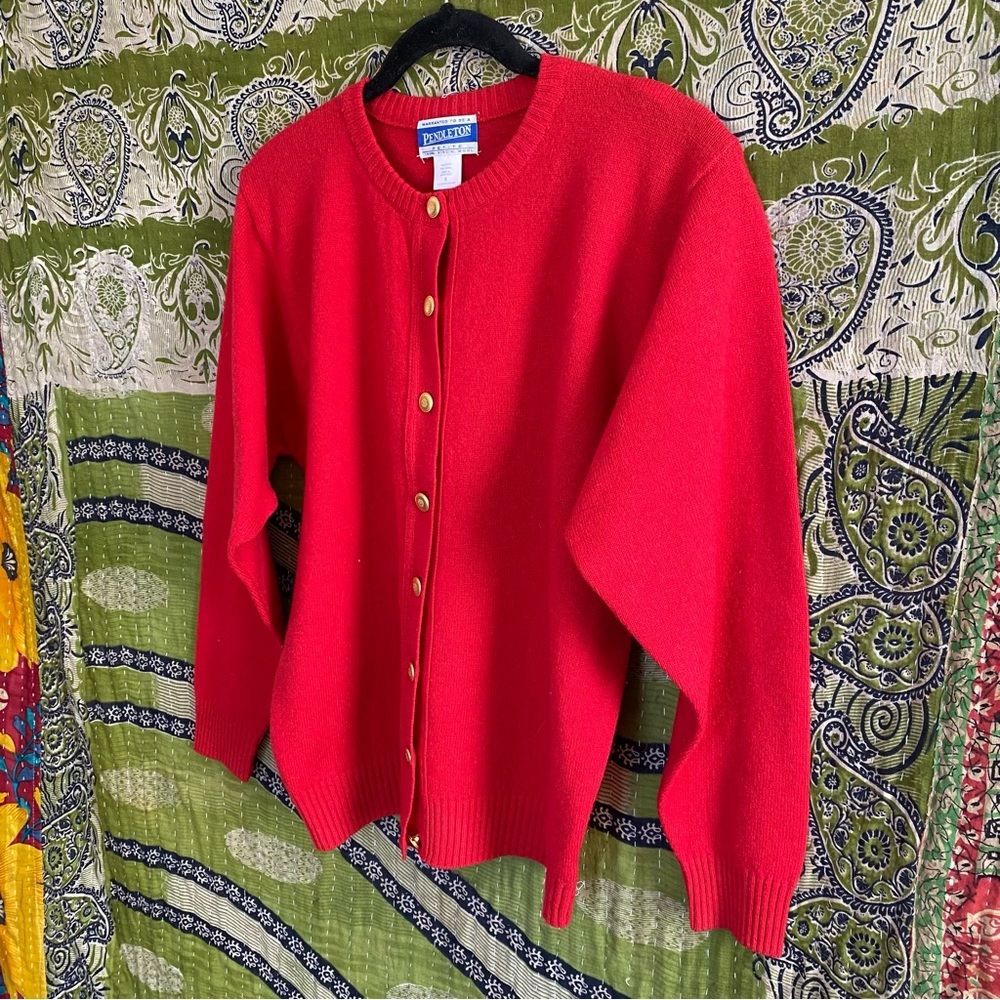 Pendleton Red Virgin Wool Button Down Grandma Sca… - image 5